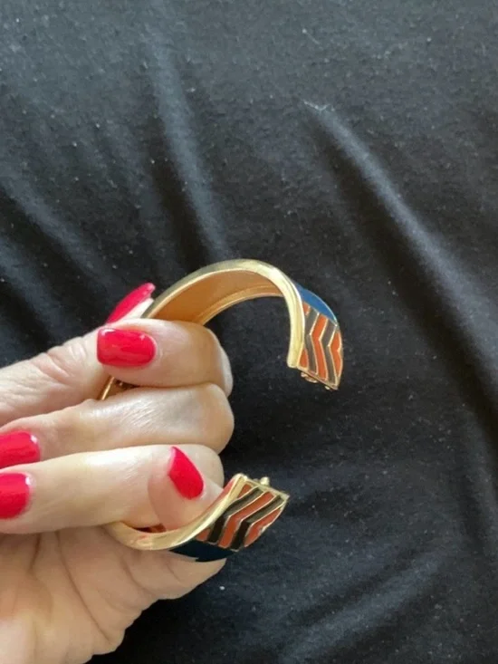 Gold-Tone Enamel Cuff Bracelet in Navy and Orange - Picture 3 of 3